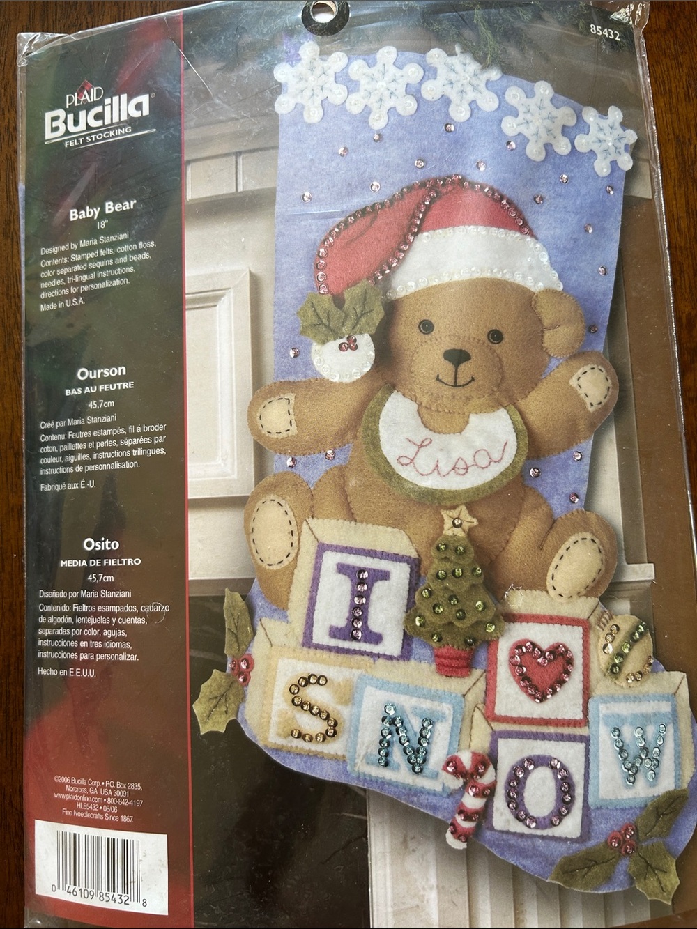 Bucilla Felt Baby Bear Holiday Stocking Kit in Purple, Brown and Red
